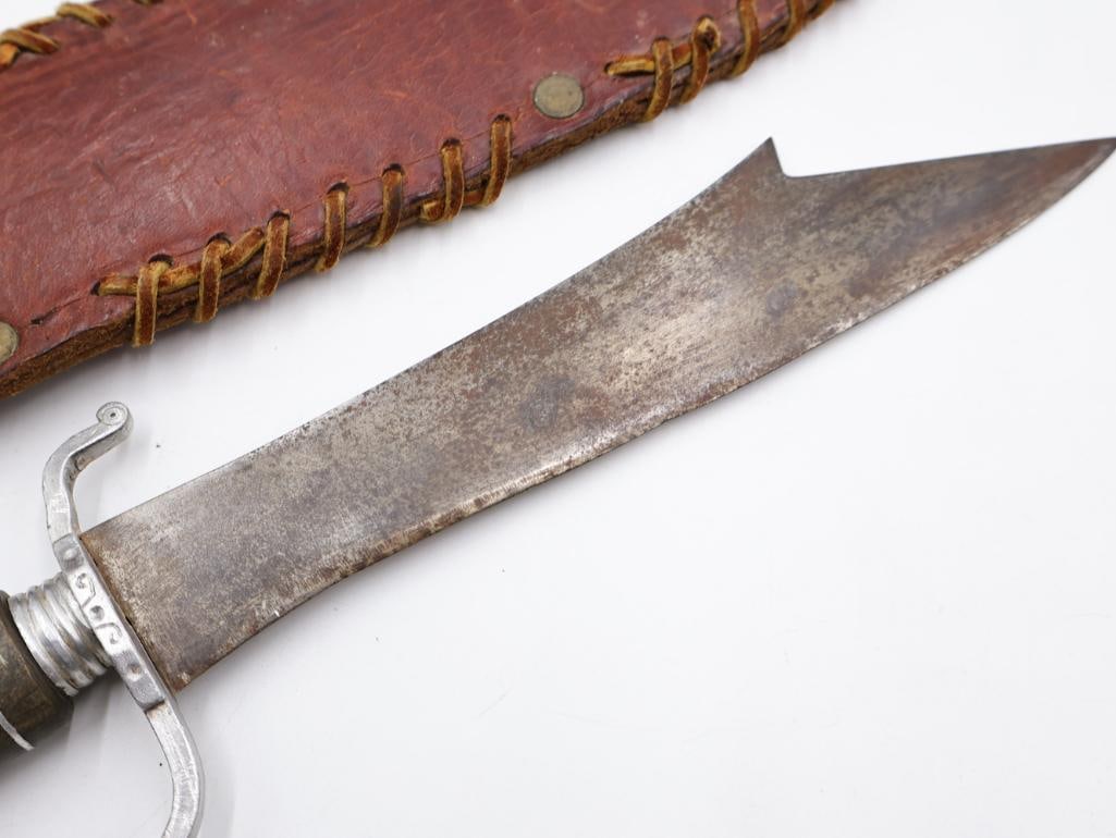Vintage Bolo Style Knife with Hand Made Leather Sheath - 6