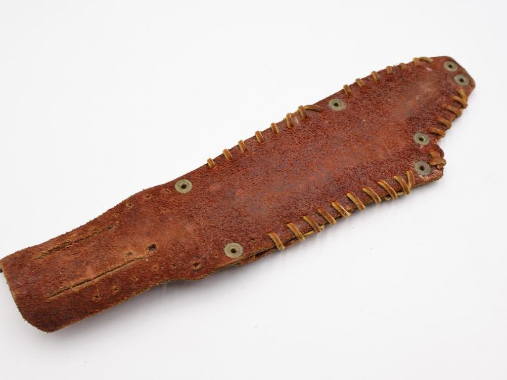 Vintage Bolo Style Knife with Hand Made Leather Sheath - 8