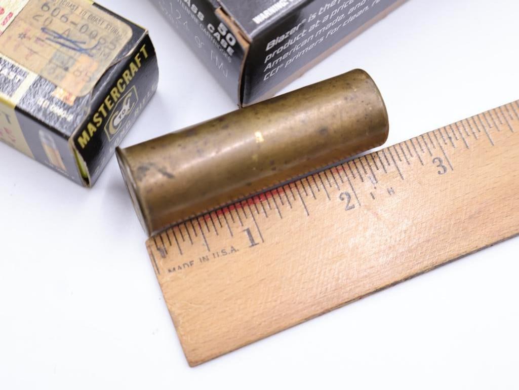 Vintage Brass Shotgun Shell, Mastercraft .22 Ammo, and 9mm Ammo - 2
