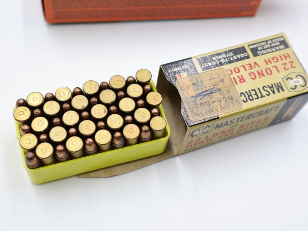 Vintage Brass Shotgun Shell, Mastercraft .22 Ammo, and 9mm Ammo - 7
