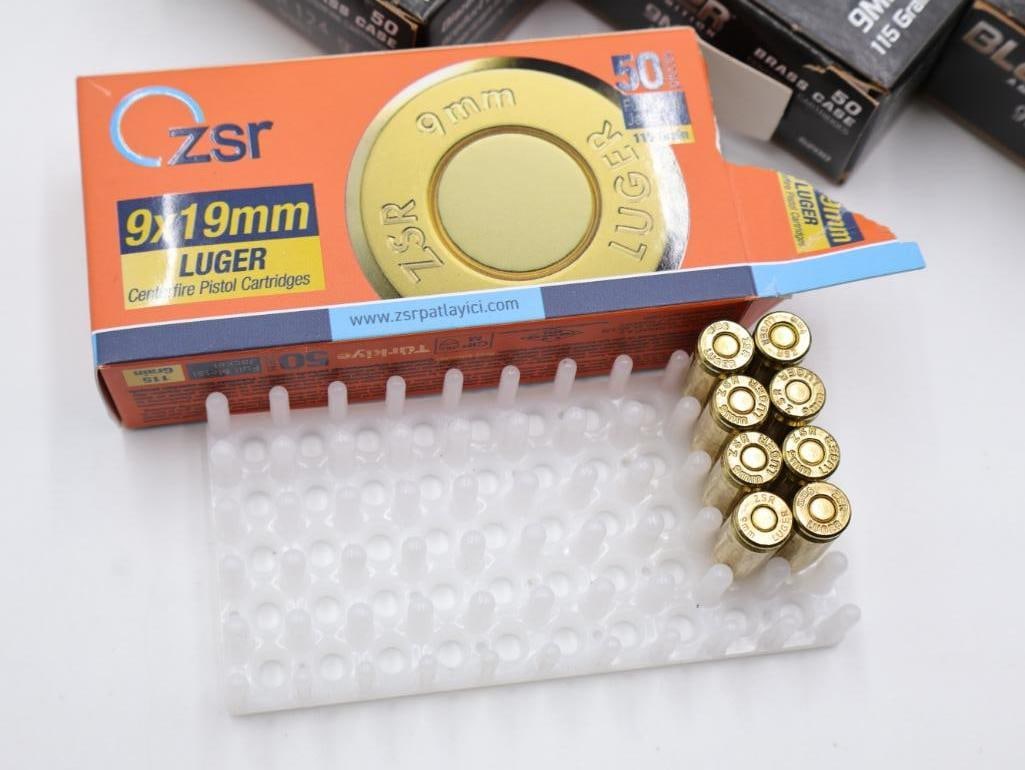Vintage Brass Shotgun Shell, Mastercraft .22 Ammo, and 9mm Ammo - 8
