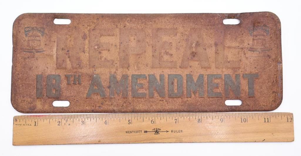 Antique 'Repeal 18th Amendment' License Plate Topper - 2