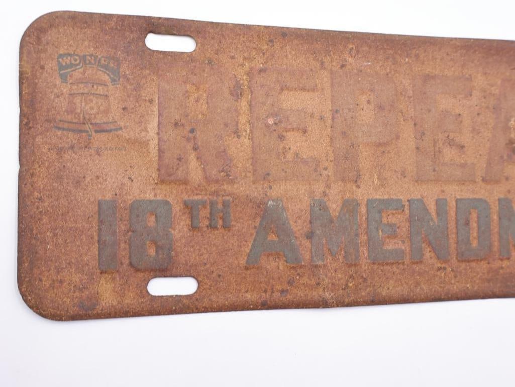 Antique 'Repeal 18th Amendment' License Plate Topper - 5