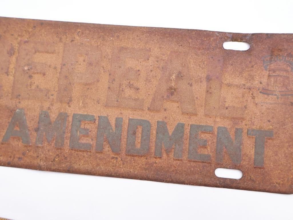 Antique 'Repeal 18th Amendment' License Plate Topper - 6