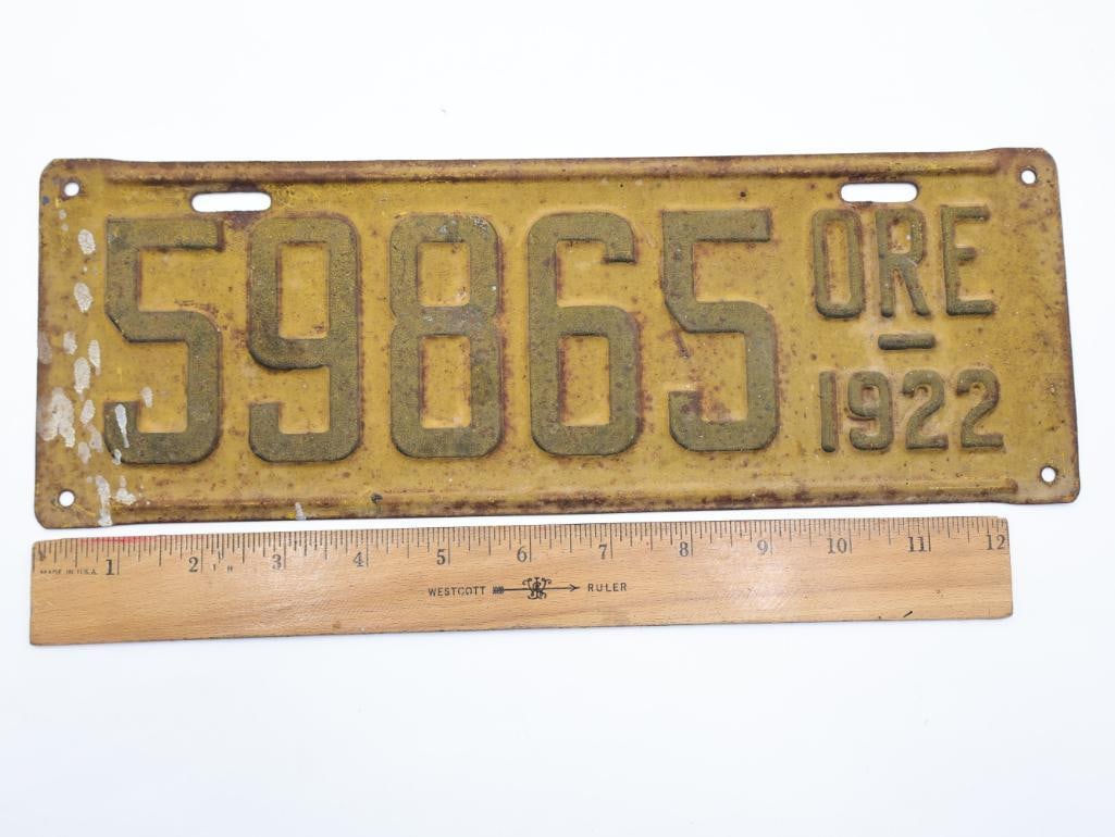 Antique 1922 Oregon License Plate - 2