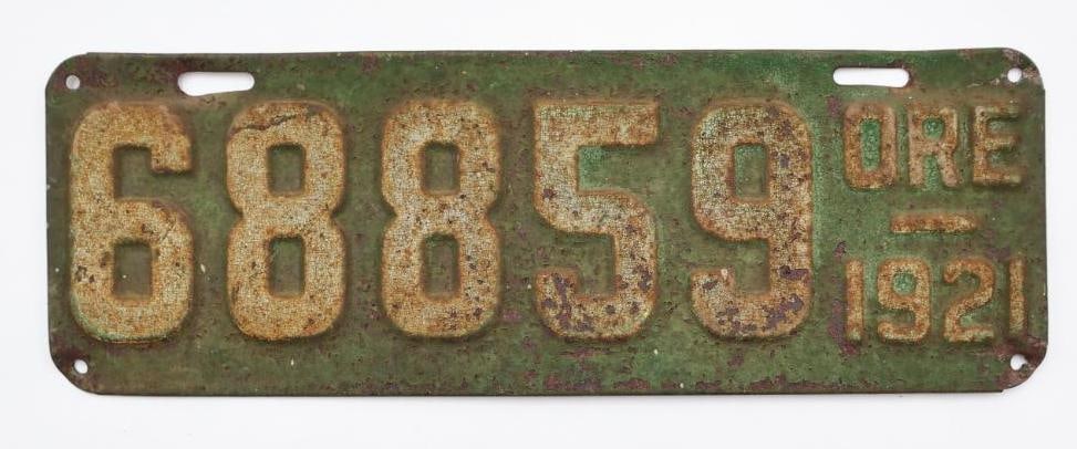 Antique 1921 Oregon License Plate: Please view all photos for condition