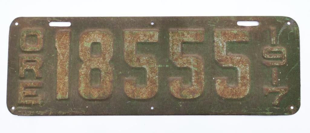 Antique 1917 Oregon License Plate: Please view all photos for condition