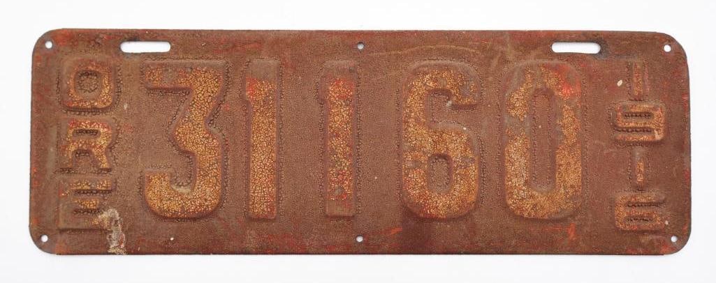 Antique 1916 Oregon License Plate: Please view all photos for condition