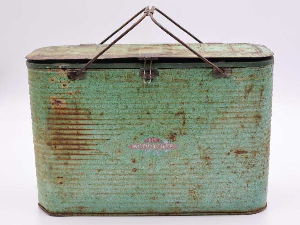 Vintage Turner Koolocker Metal Two Compartment Cooler: Please view all photos for condition, grease present in bottom