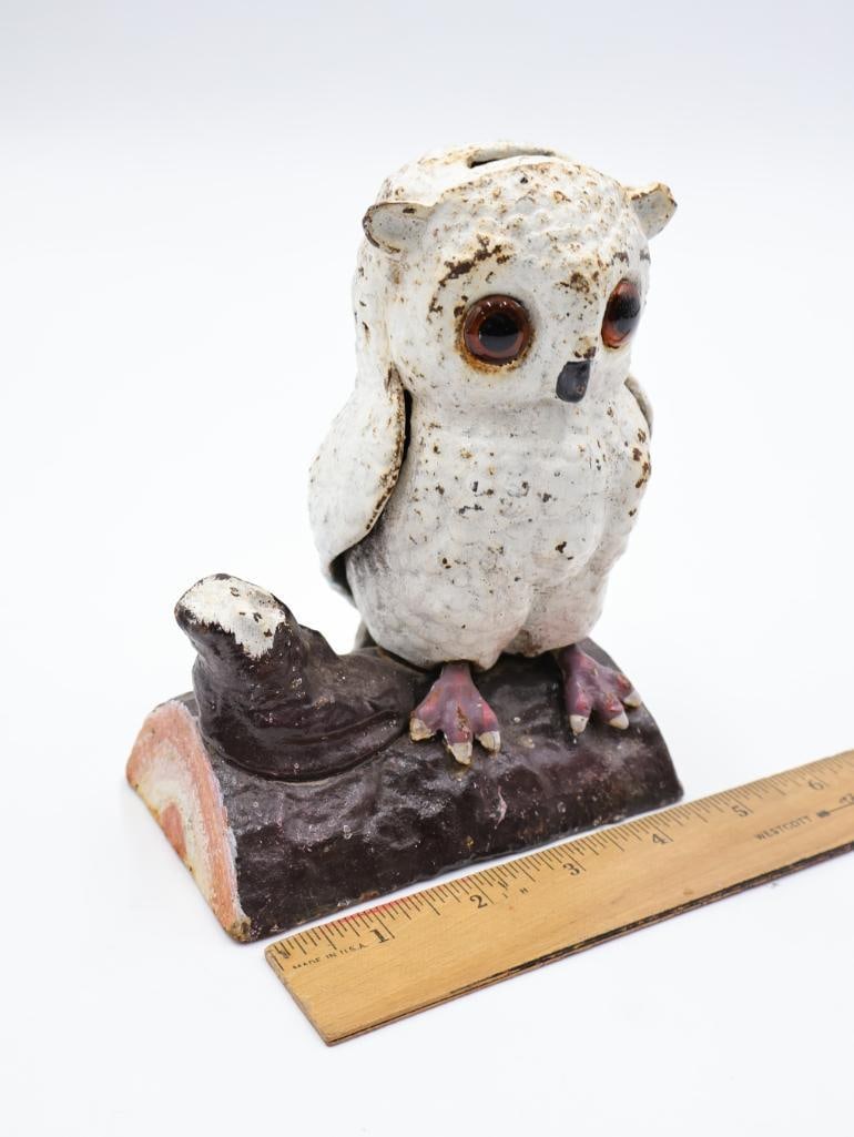 Vintage Cast Iron Owl Bank - 3