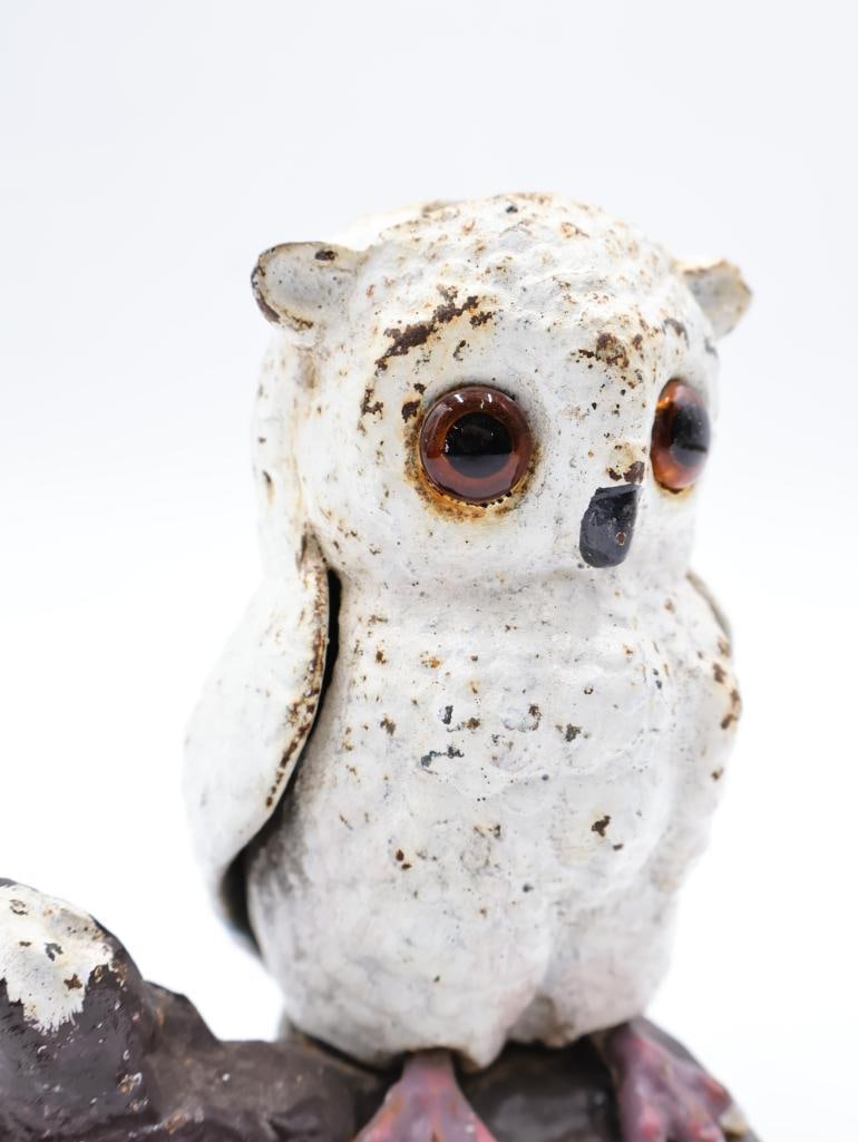 Vintage Cast Iron Owl Bank - 4