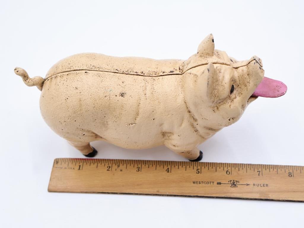 Vintage Cast Iron Pig Bank - 3