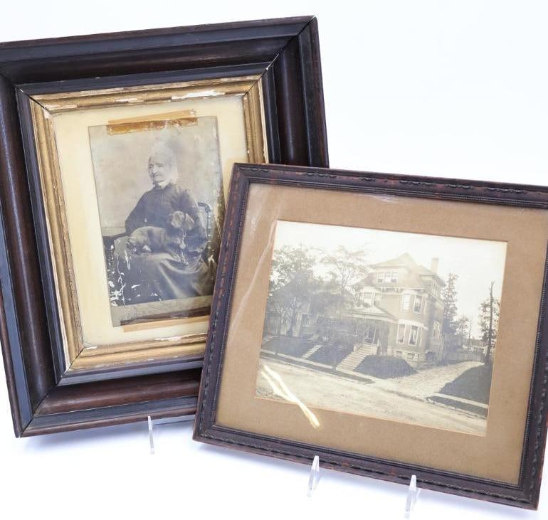 Two Framed Antique Photos: House photo appears to say 'Erich Bruns... 31-32 Ave St. Milwaukee WI'