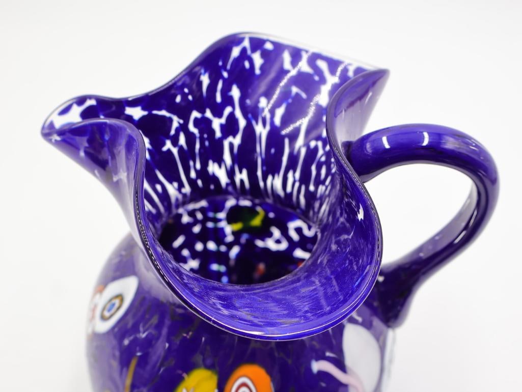 Artisan Glass Venetian Pitcher and Cups, with Matching Napkin Rings - 15
