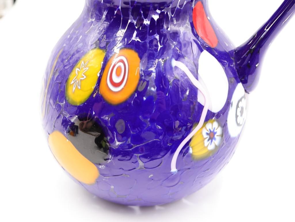 Artisan Glass Venetian Pitcher and Cups, with Matching Napkin Rings - 16