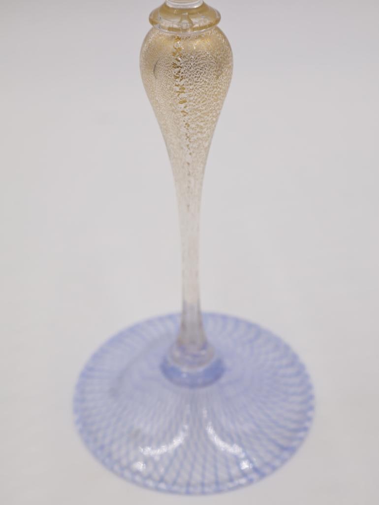 Fine Venetian Murano Filigrana Latticino & Aventurine Glass Goblet Set with Compote - 12