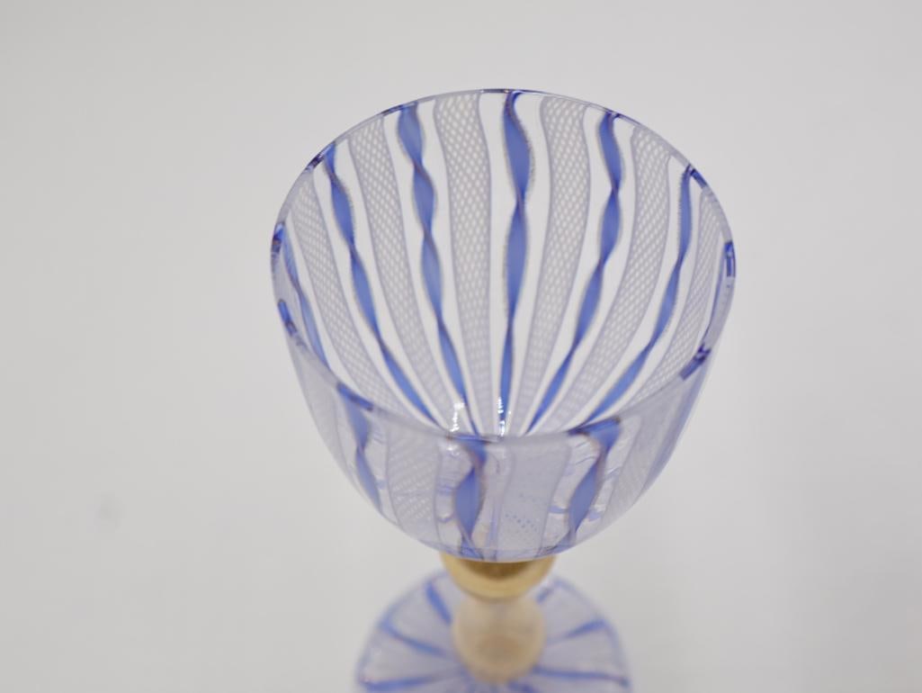 Fine Venetian Murano Filigrana Latticino & Aventurine Glass Goblet Set with Compote - 4