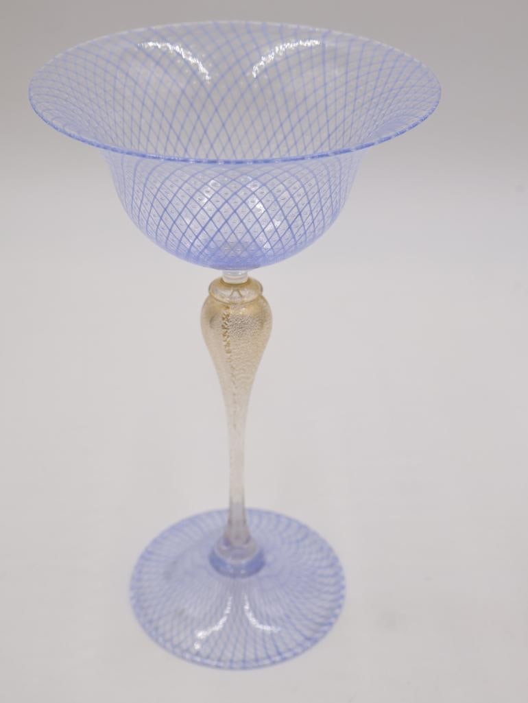 Fine Venetian Murano Filigrana Latticino & Aventurine Glass Goblet Set with Compote - 9