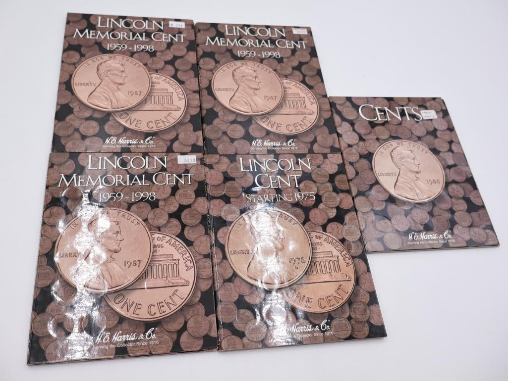 Five Full Lincoln Memorial Coin Folders: Please see all photos for what is actually included. This collector modified many of the folders and renamed the slots for the coins