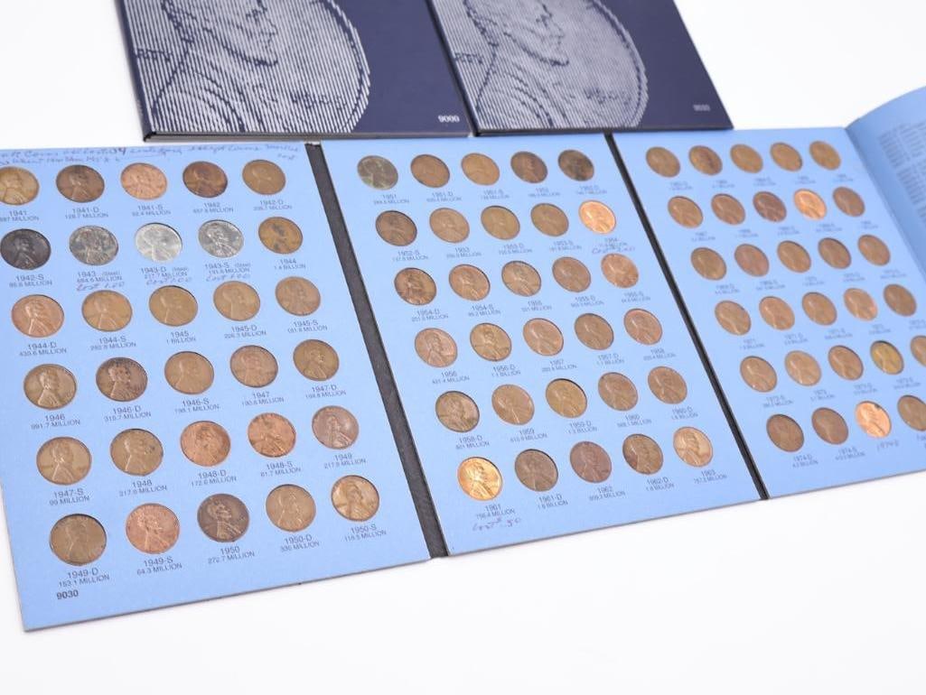 Three Full of Wheat and Lincoln Memorial Penny Coin Folders including Steel Pennies - 3