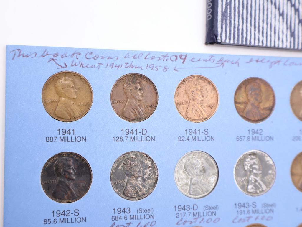 Three Full of Wheat and Lincoln Memorial Penny Coin Folders including Steel Pennies - 4