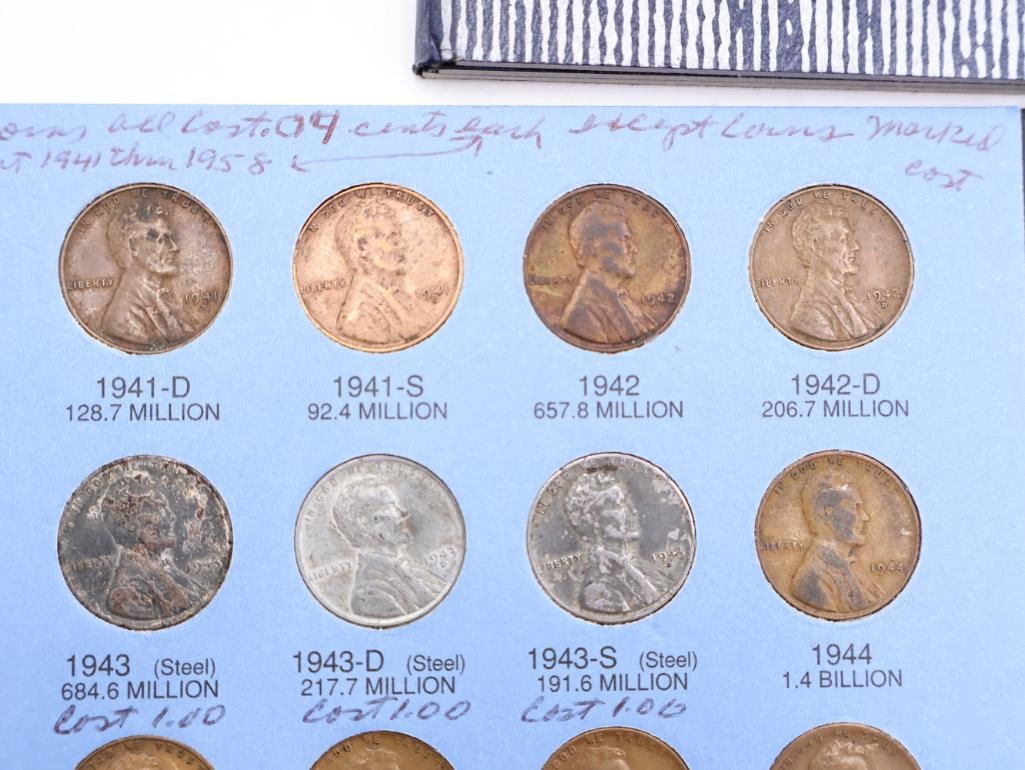 Three Full of Wheat and Lincoln Memorial Penny Coin Folders including Steel Pennies - 5
