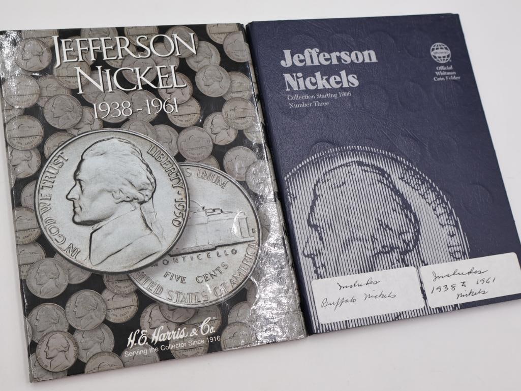 Two Jefferson Nickel Coin Folders, One with Old Buffalo Nickels: Please see all photos for what is actually included. This collector modified many of the folders and renamed the slots for the coins