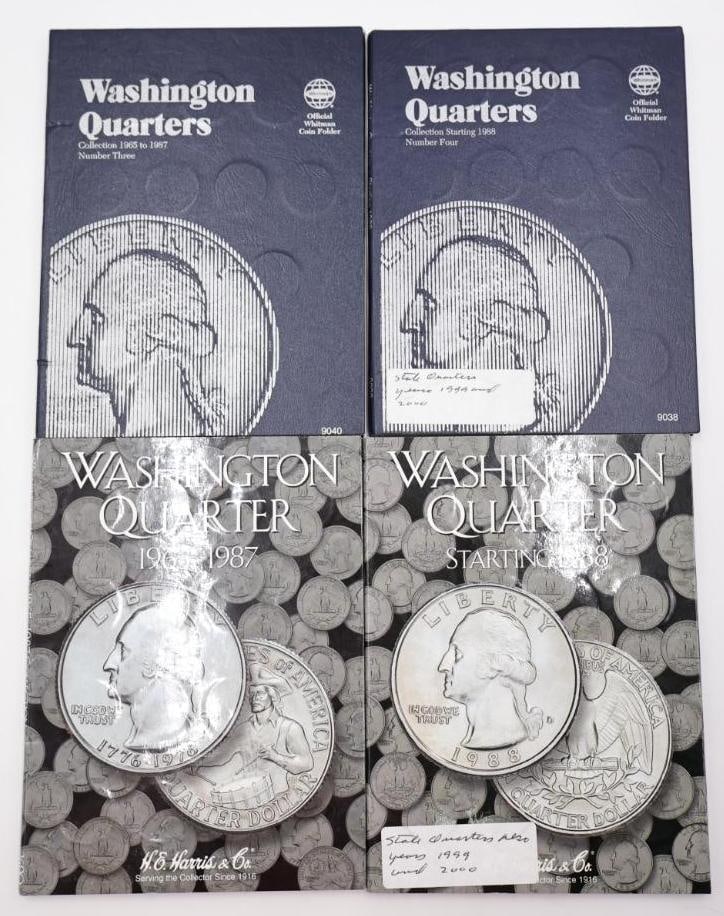Four Coin Folders Full of Washington Quarters: Includes state quarters. Please see all photos for what is actually included. This collector modified many of the folders and renamed the slots for the coins