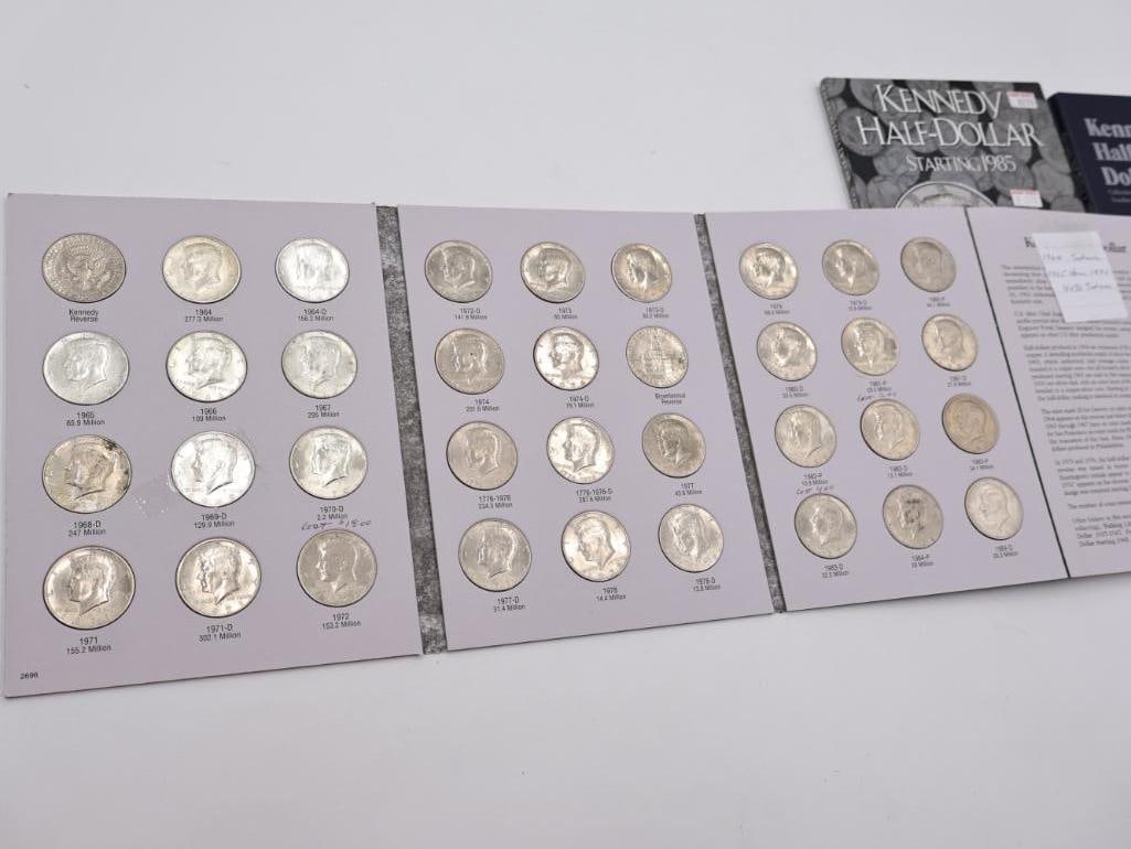 Three Kennedy Half Dollar Coin Folders, Including Some Silver - 3