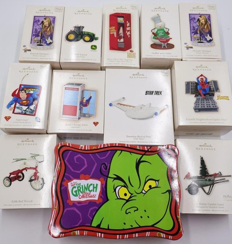Various Hallmark Ornaments: Includes Star Trek, Superman, the Grinch, and more
