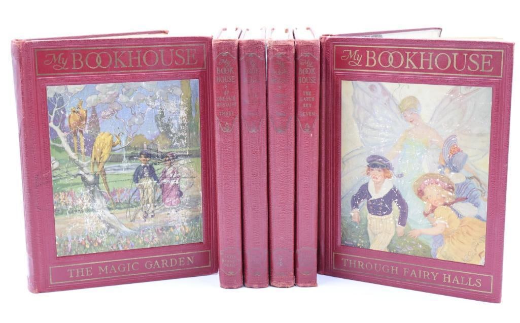 Antique 'My Bookhouse' Children Folktales Books: Copyright 1920's, featuring lovely illustrations accompanying fairytales and folklore stories. Please see all photos for conditions