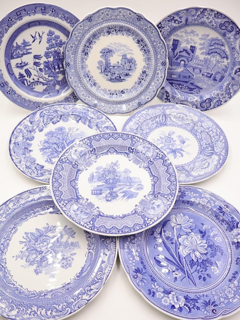 Various Spode Blue Transferware Plates (1 of 19)