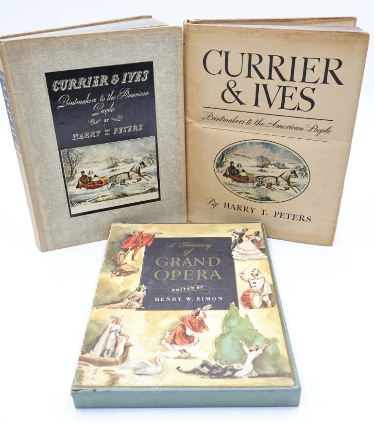 Grand Opera and Two Currier and Ives Books: A Treasury of Grand Opera 1946, and two Currier and Ives Printmakers to the American People 1942