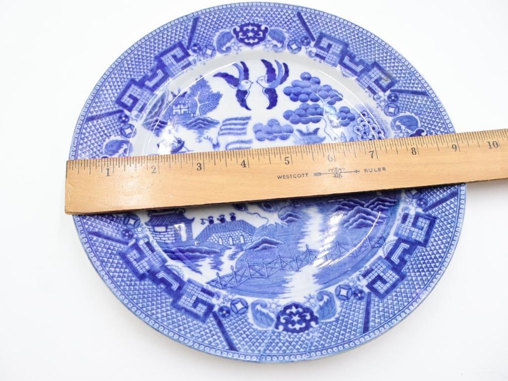 Two Antique Asian Inspired Blue Transferware Plates - 2