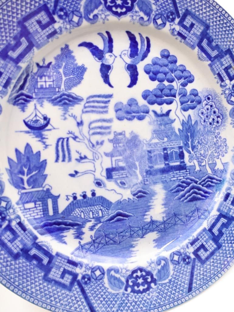 Two Antique Asian Inspired Blue Transferware Plates - 3
