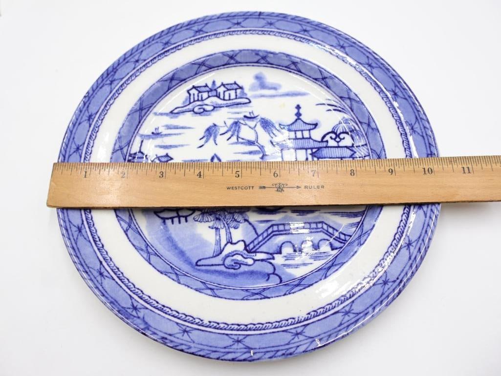 Two Antique Asian Inspired Blue Transferware Plates - 6