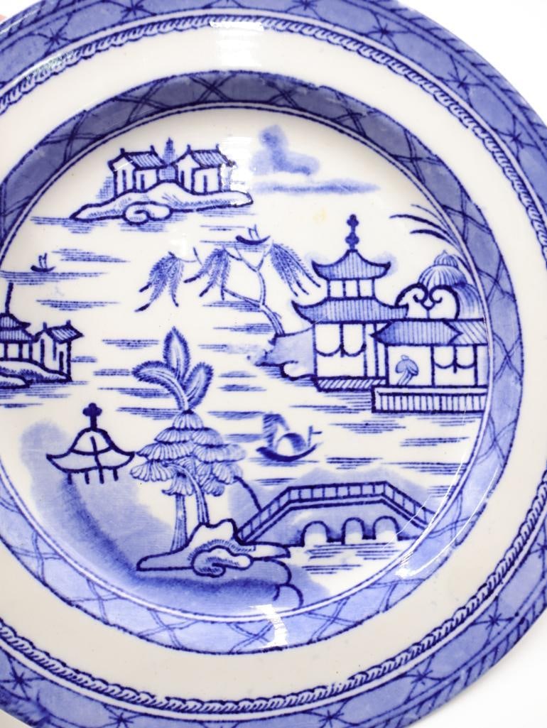 Two Antique Asian Inspired Blue Transferware Plates - 7
