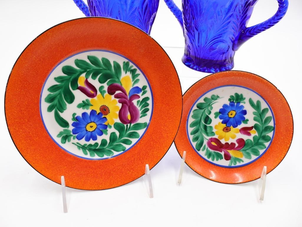 Collection of Vintage Orange and Blue Dishes - 13