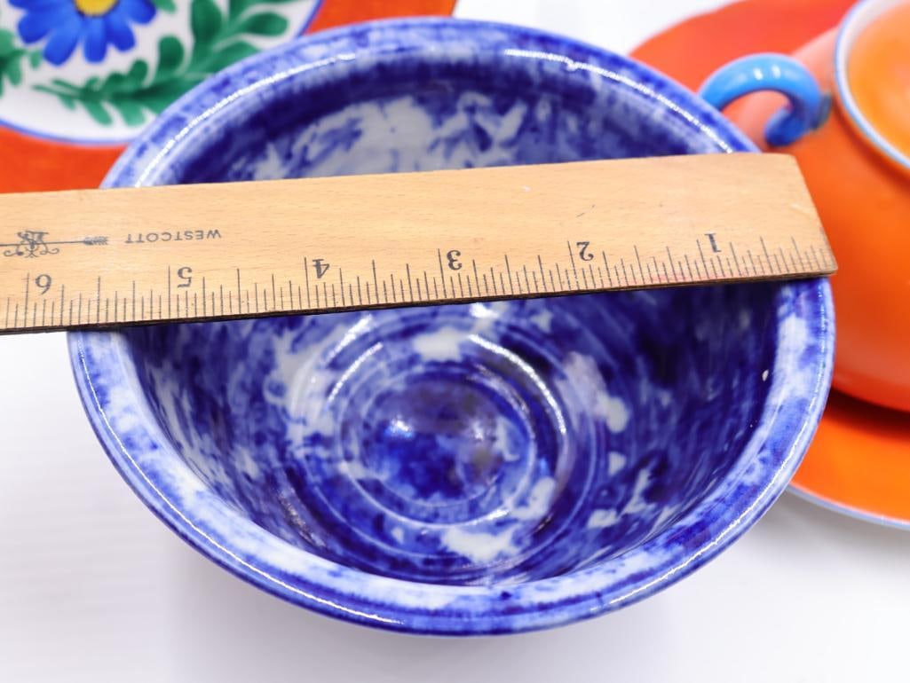 Collection of Vintage Orange and Blue Dishes - 3