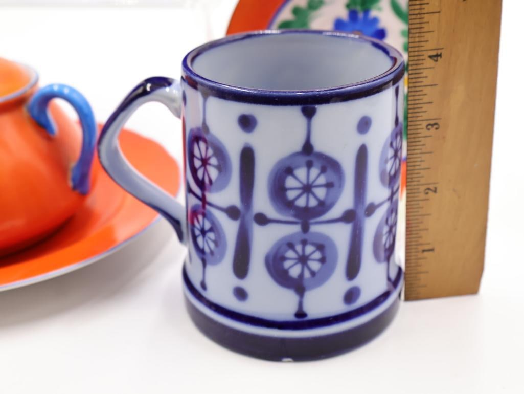 Collection of Vintage Orange and Blue Dishes - 5