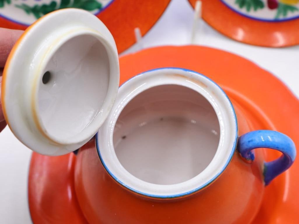 Collection of Vintage Orange and Blue Dishes - 9