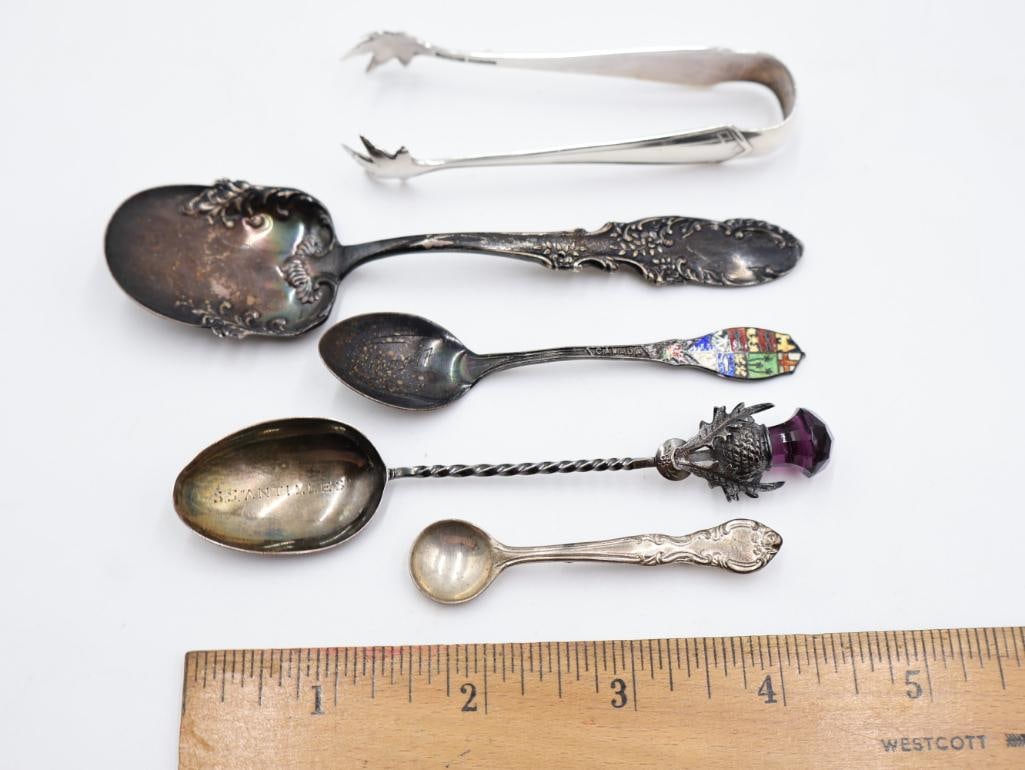 Collection of Sterling Silverware Including Lovely Thistle Amethyst Spoon - 2