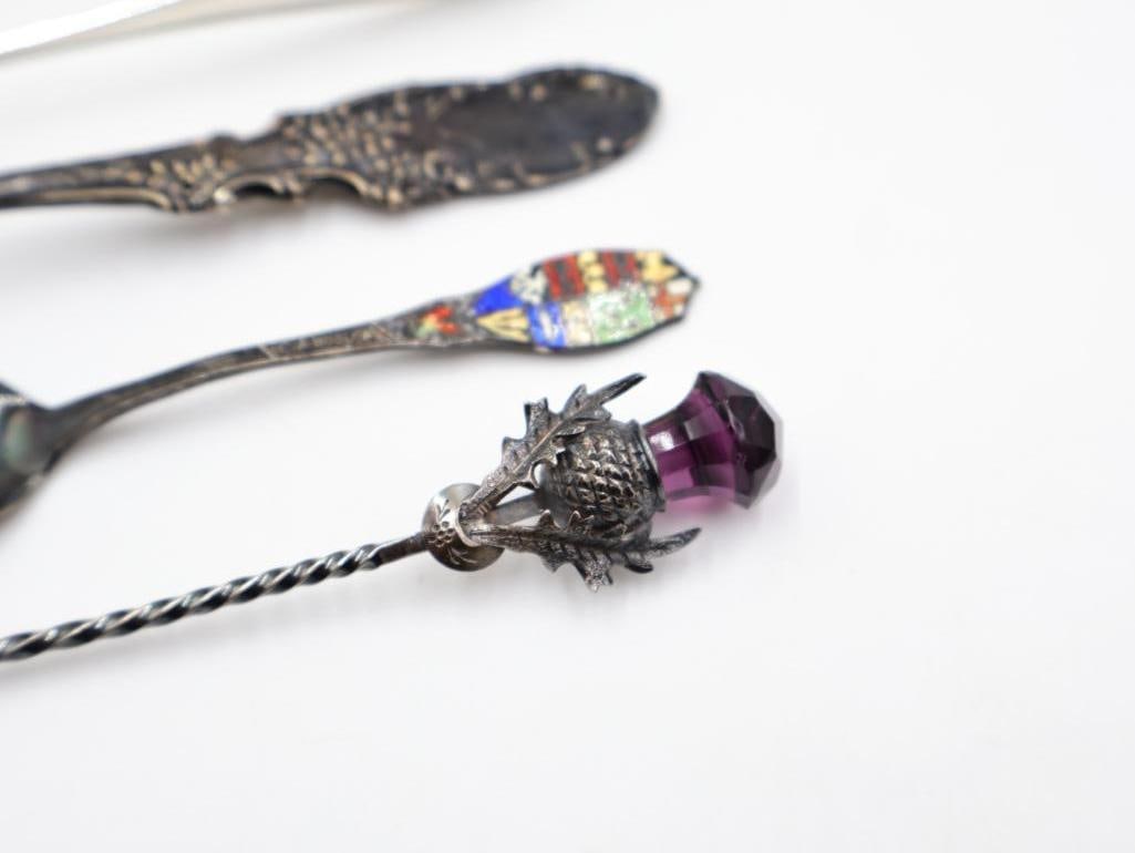 Collection of Sterling Silverware Including Lovely Thistle Amethyst Spoon - 4