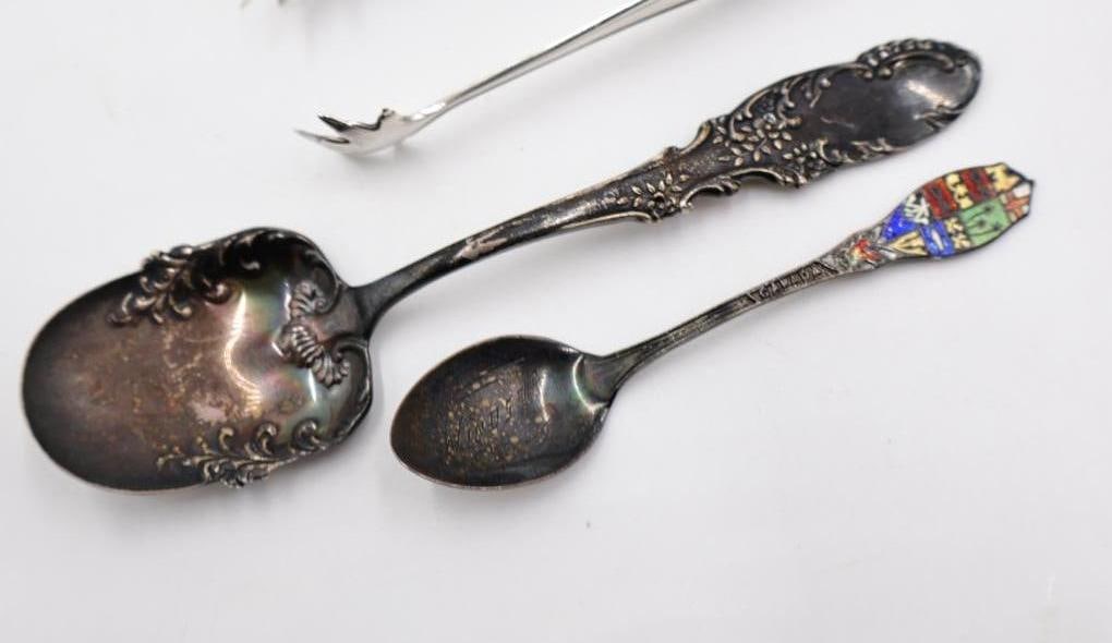 Collection of Sterling Silverware Including Lovely Thistle Amethyst Spoon - 9