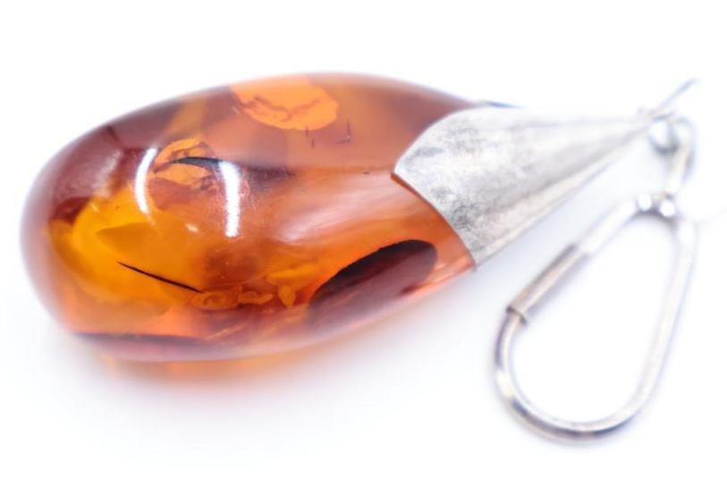 Vintage Sterling Silver Amber Key Ring - 3