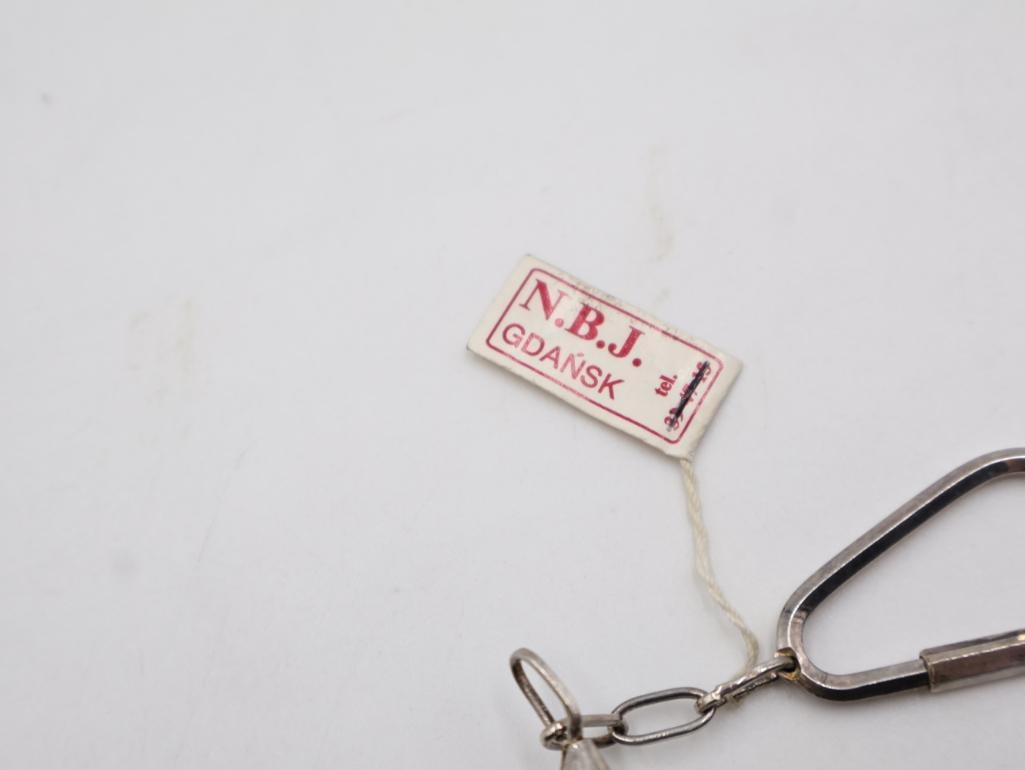Vintage Sterling Silver Amber Key Ring - 5
