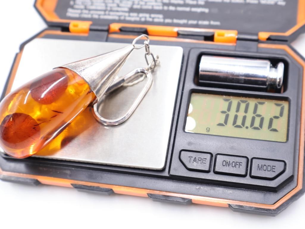 Vintage Sterling Silver Amber Key Ring - 6