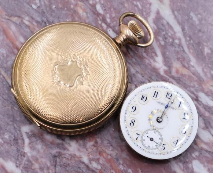 Antique Empty Pocket Watch Case and Watch Mechanism: Columbus loose watch mechanism, and empty double hunter watch case with crystal