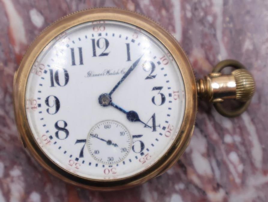 Antique Illinois Watch Co. Railroad Pocket Watch: Vintage pocket watch made in Springfield Illinois with large easy to read numbers