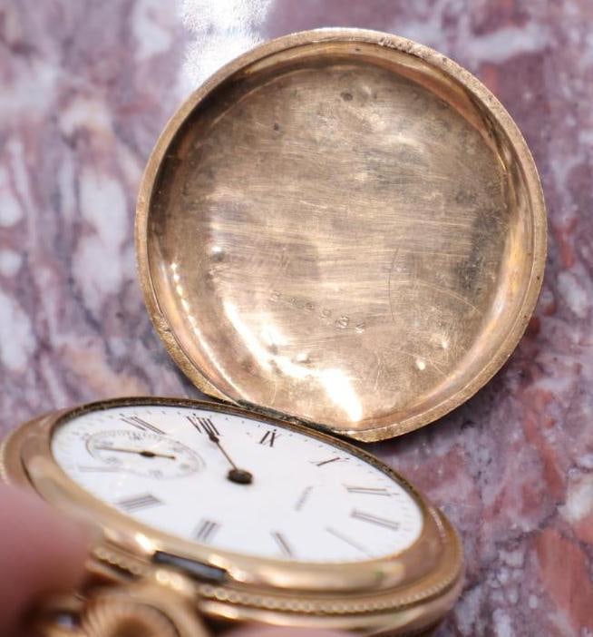 Antique Ornate Small Ladies Gold Filled Double Hunter Pocket Watch - 5